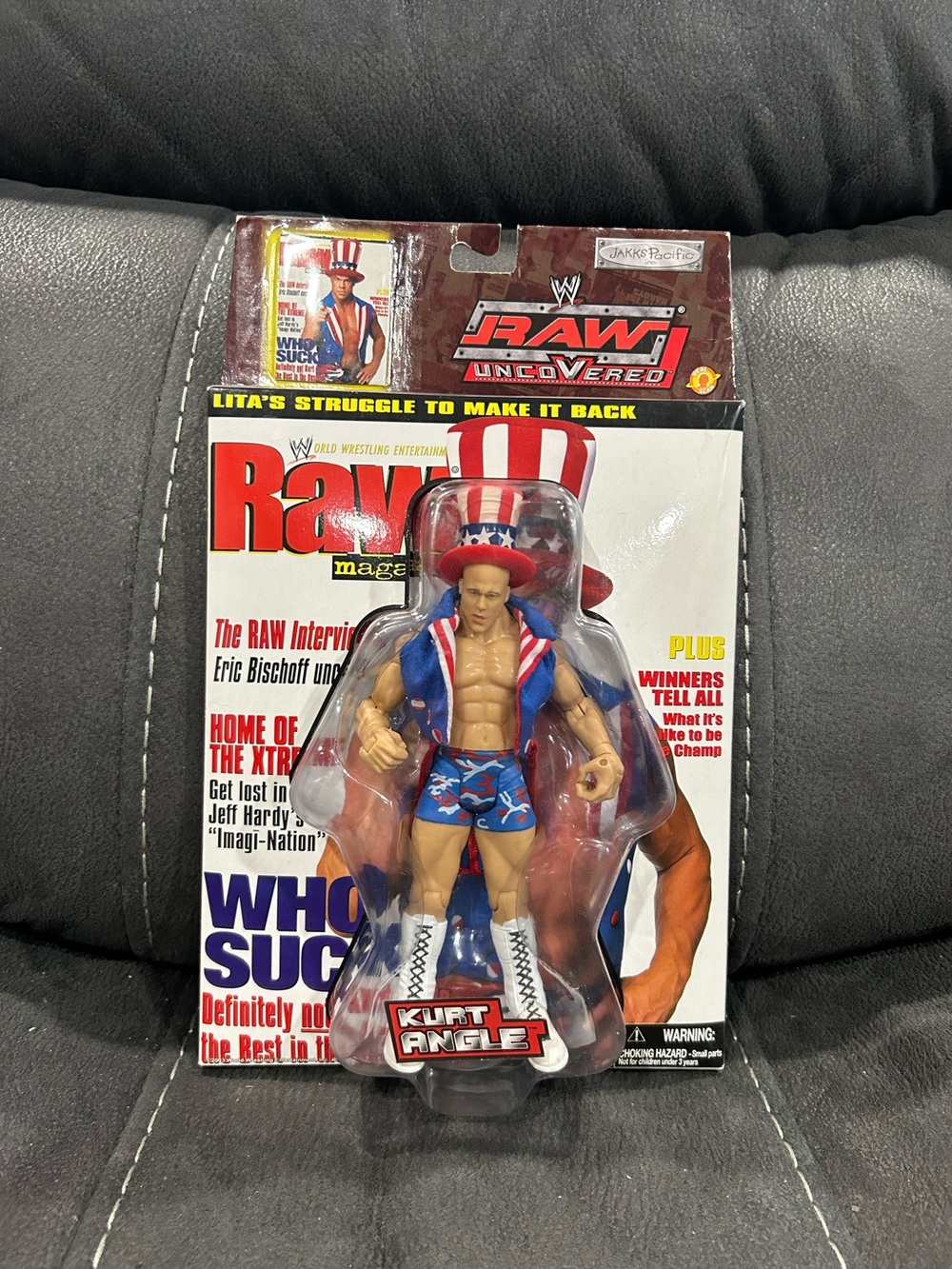 Kurt Angle WWE Raw uncovered! MOC! Jakks Pacific! RARE!!
